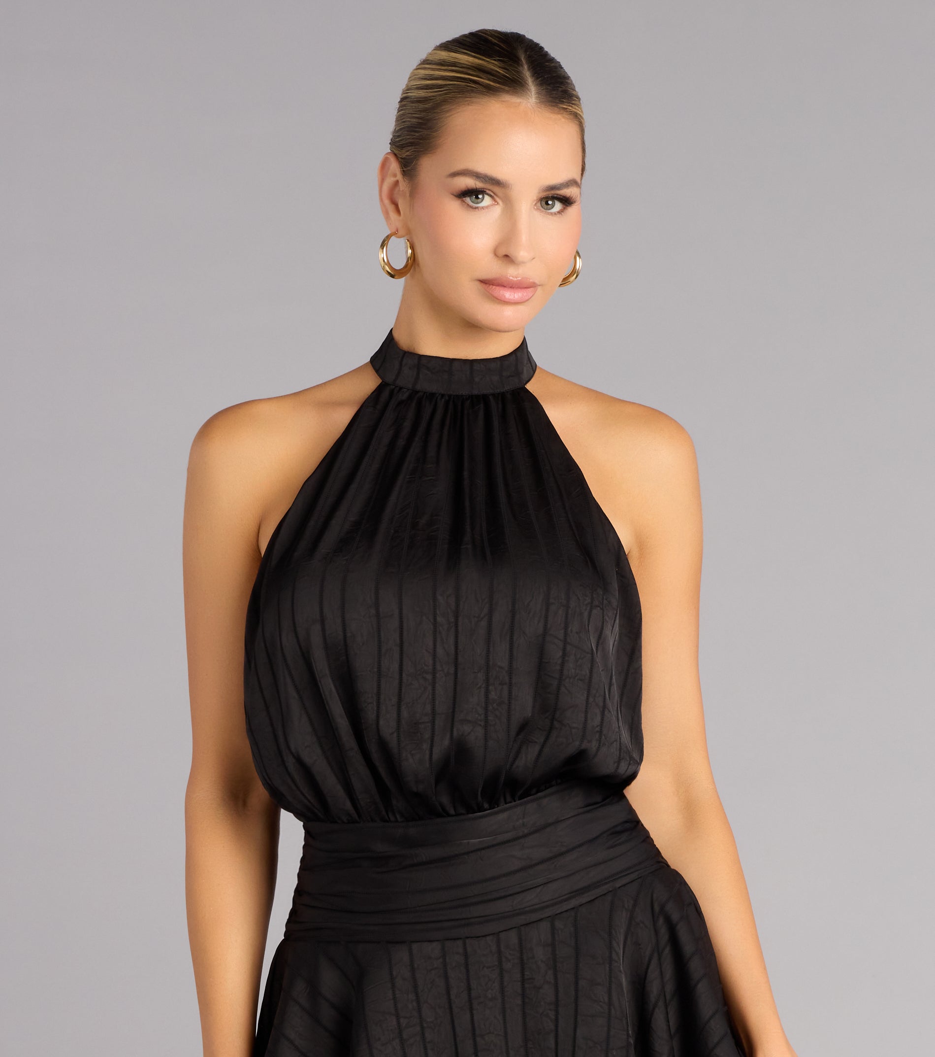 Glossy Moves Satin Halter Romper