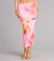 Bloom Babe Abstract Floral Mesh Maxi Skirt