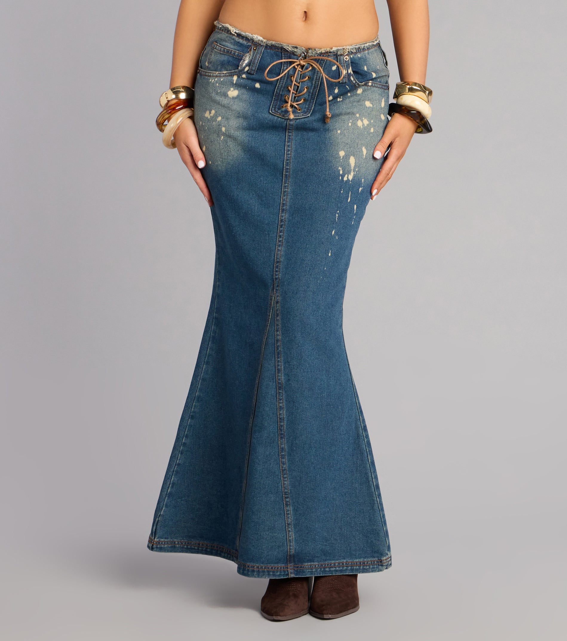 Cool Girl Code Lace Up Denim Maxi Skirt