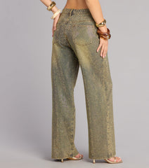 Glam Moment Rhinestone Denim Straight-Leg Jeans