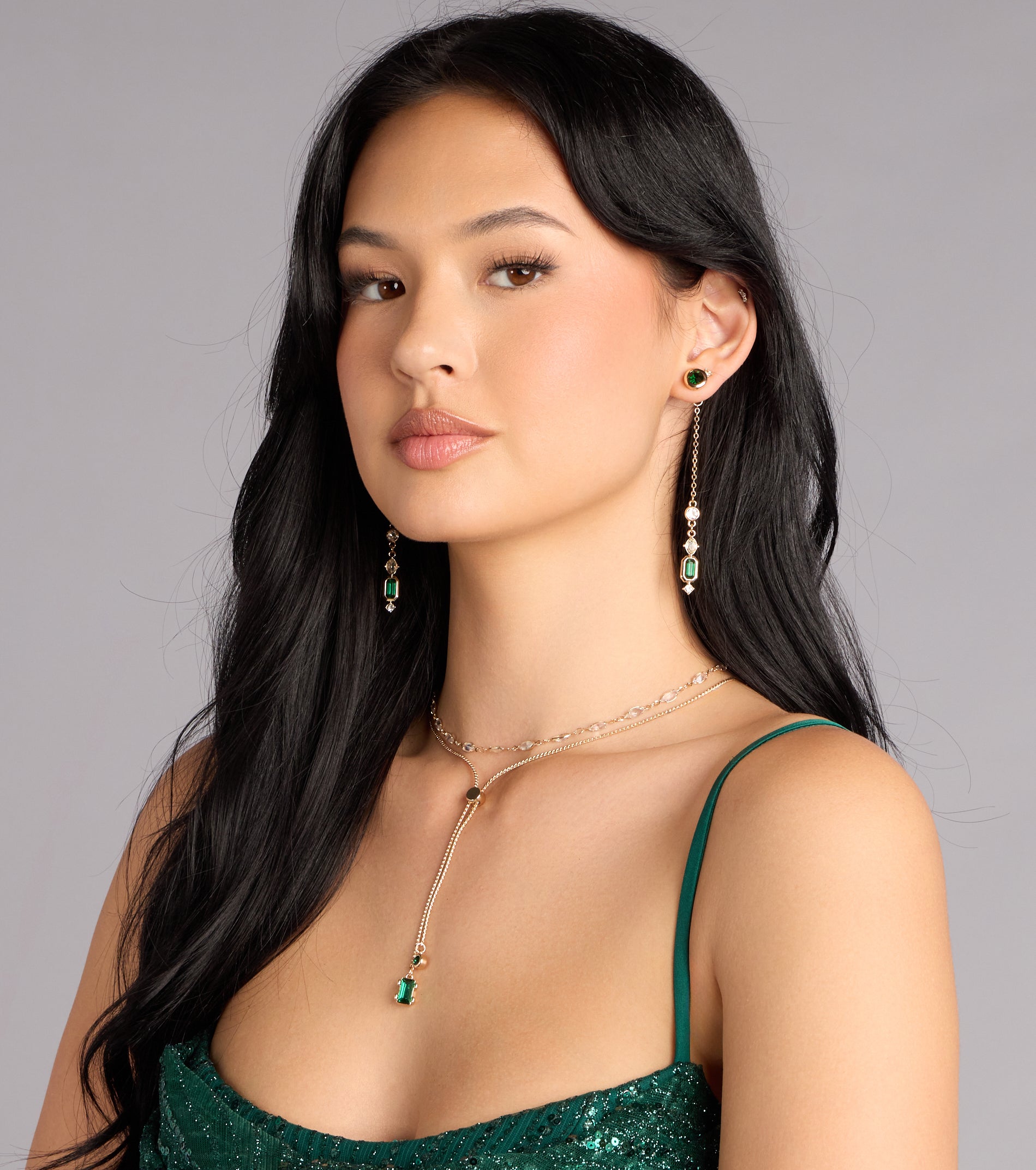 Glimmer Line Gemstone Chain Earrings