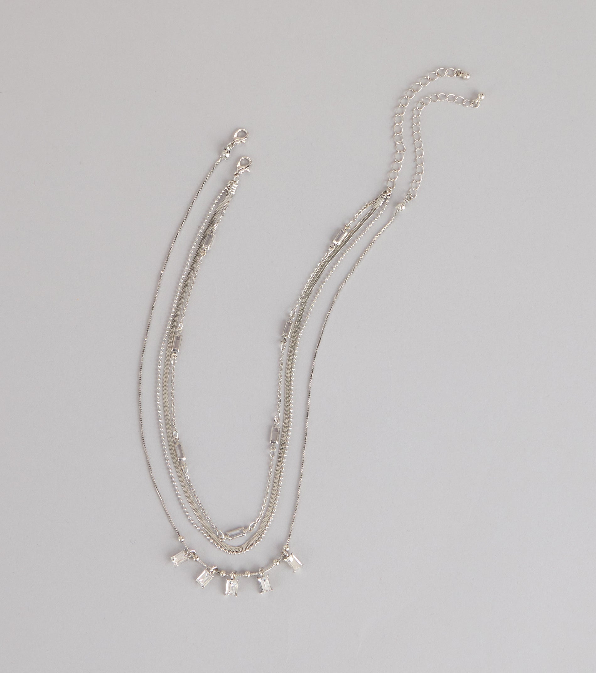 Cool Girl Shine Rhinestone Layered Necklace Set