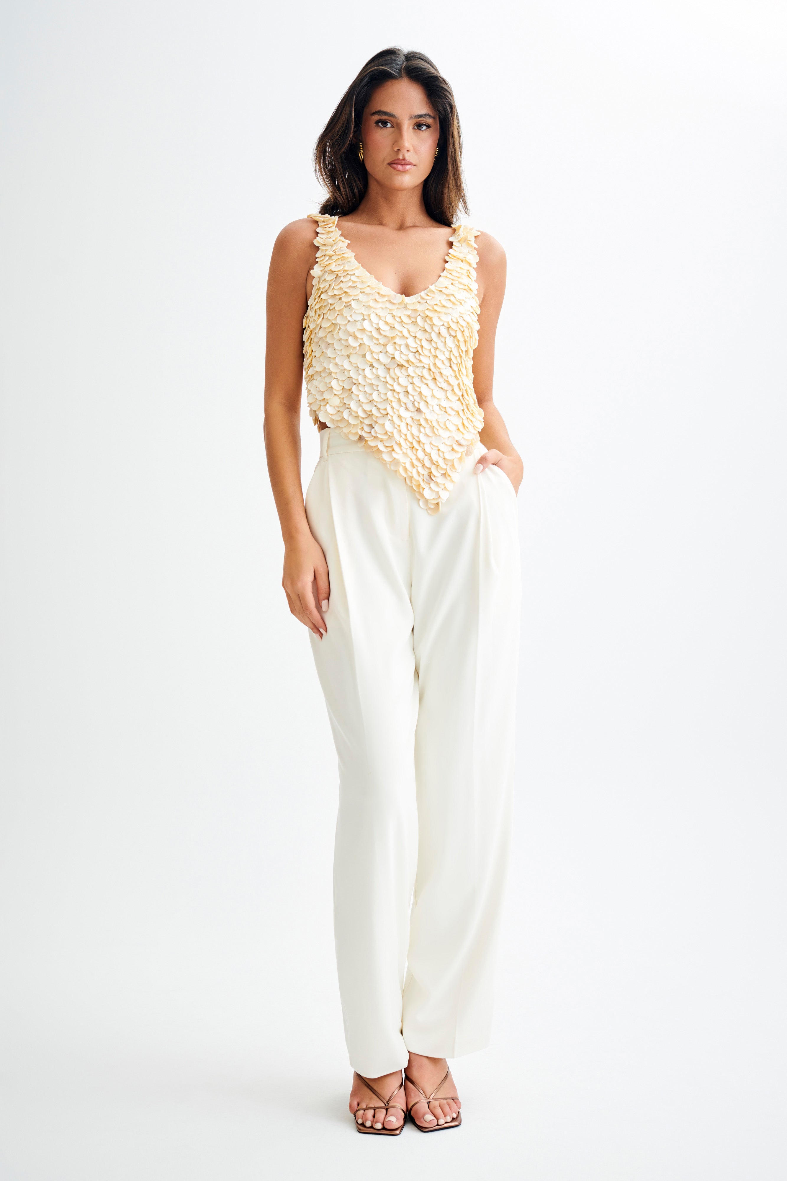 Willow Mother Of Pearl Halter Top - Pearl