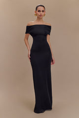 Imogen Off Shoulder Slinky Maxi Dress - Black
