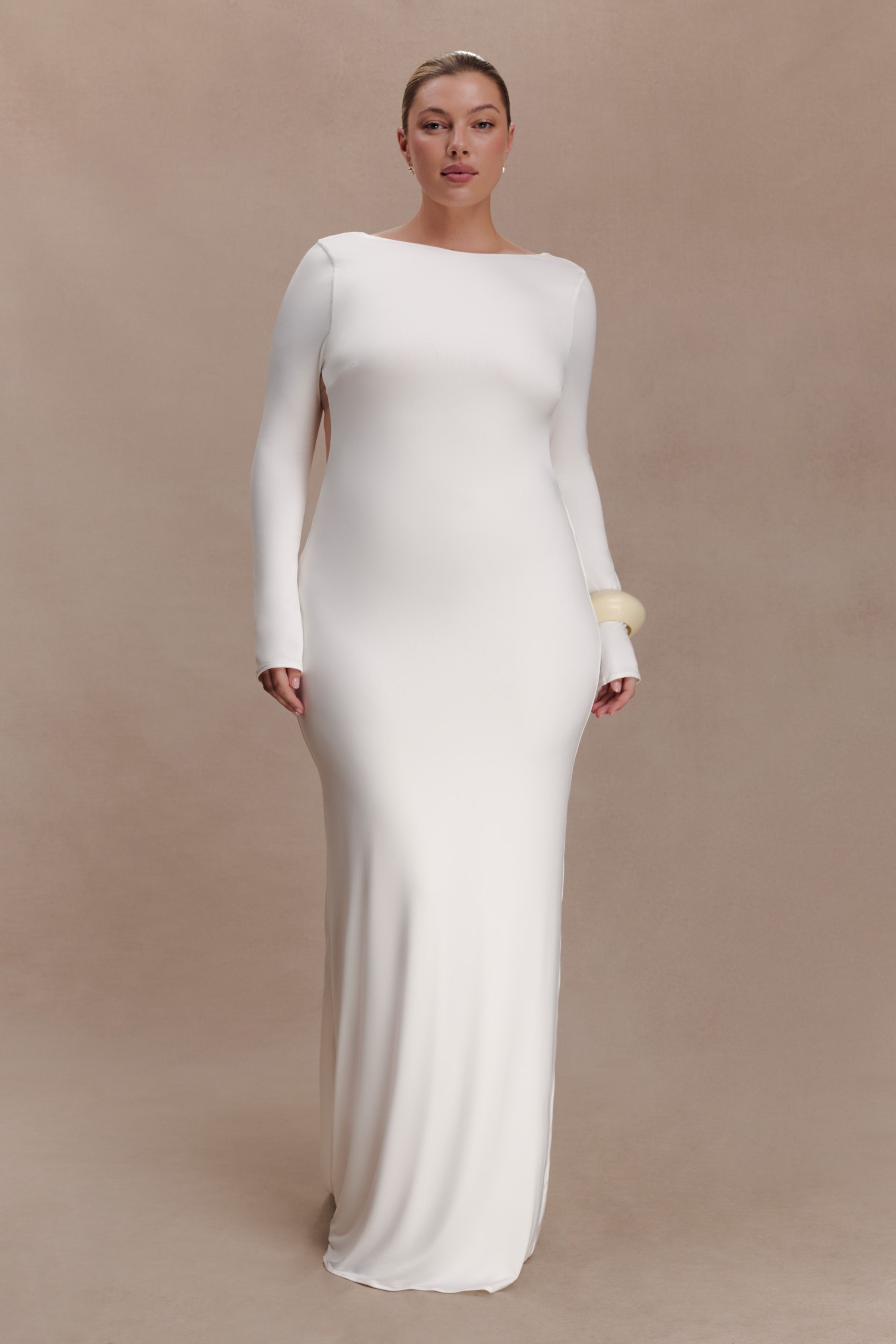 Marlene Slinky Low Back Maxi Dress - White