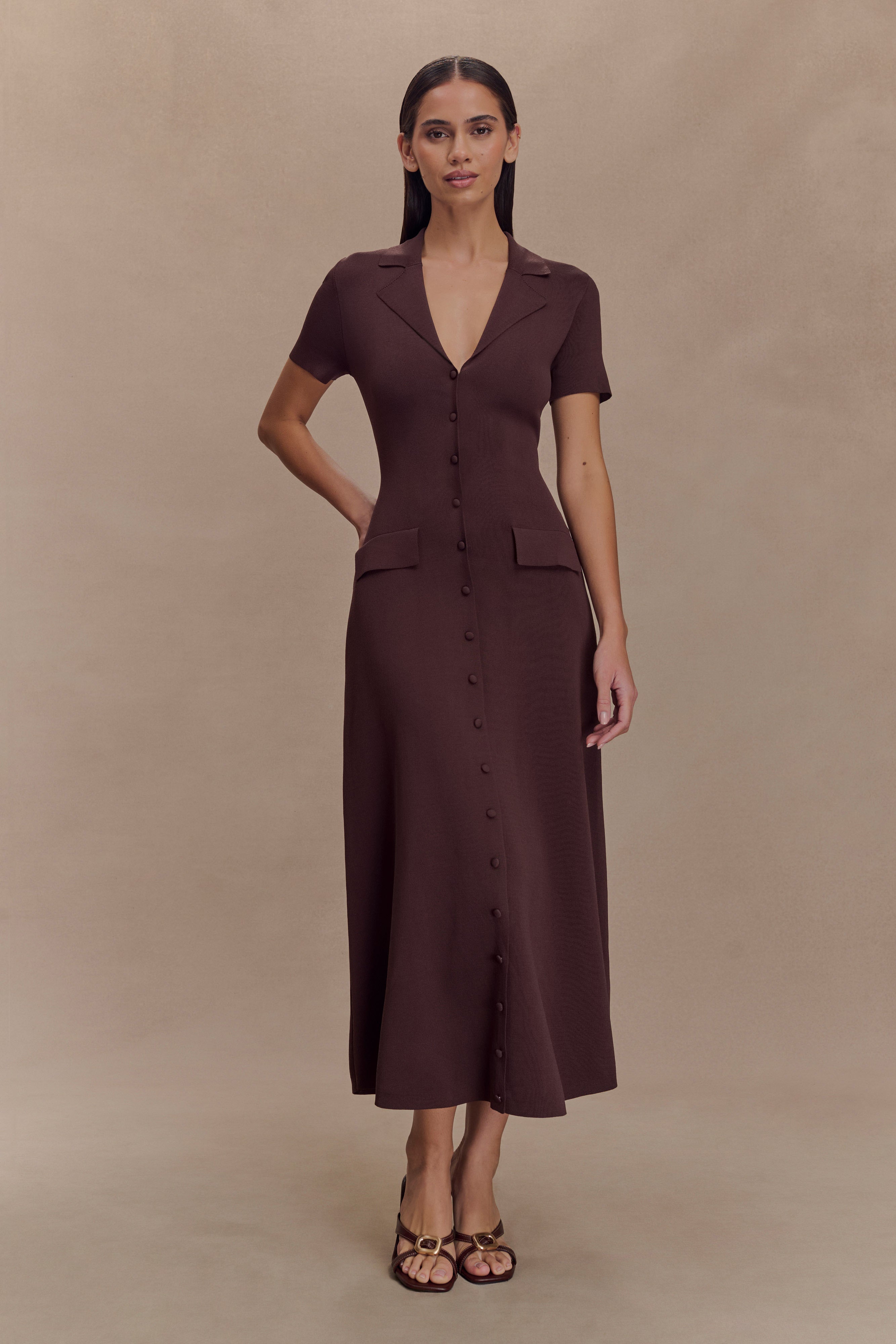 Pearson Short Sleeve Knit Midi Dress - Chocolate