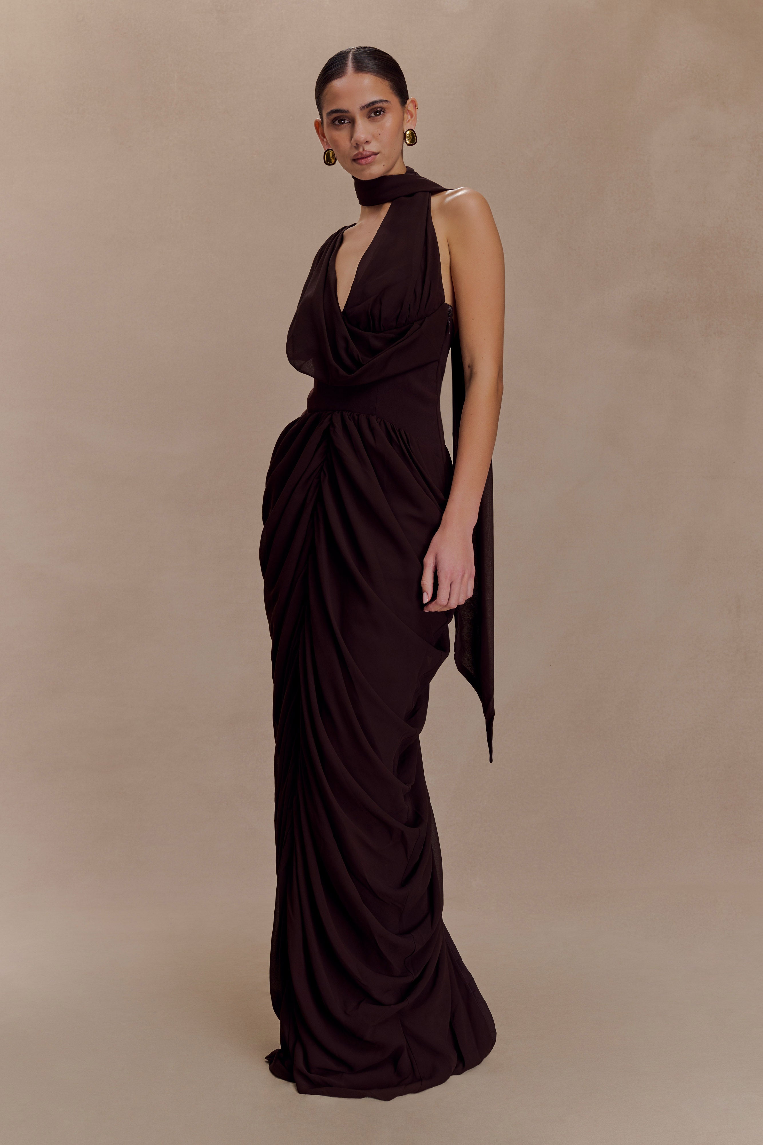 Alex Chiffon Maxi Dress - Cacao Brown