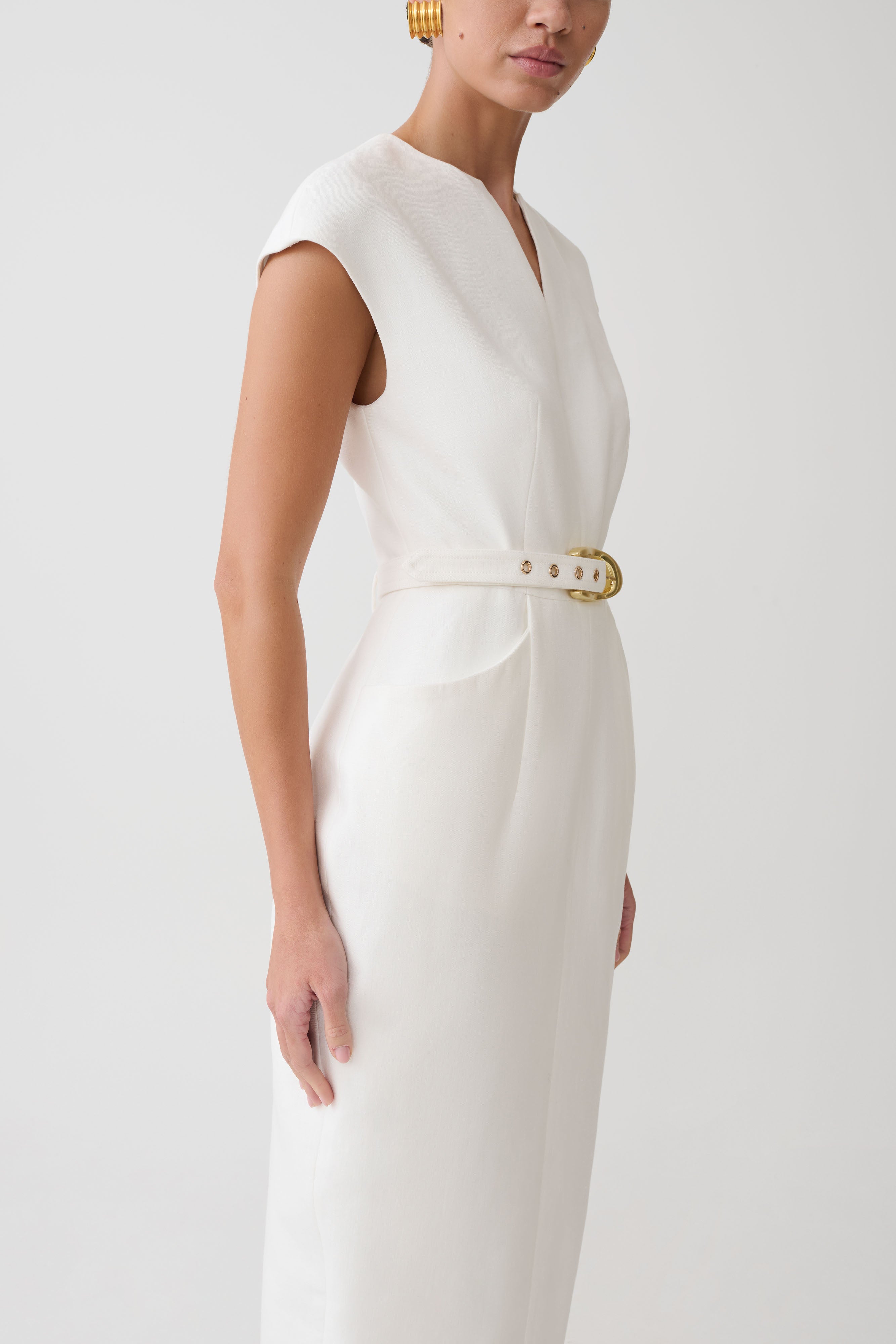 Livia V Neck Linen Maxi Dress - White