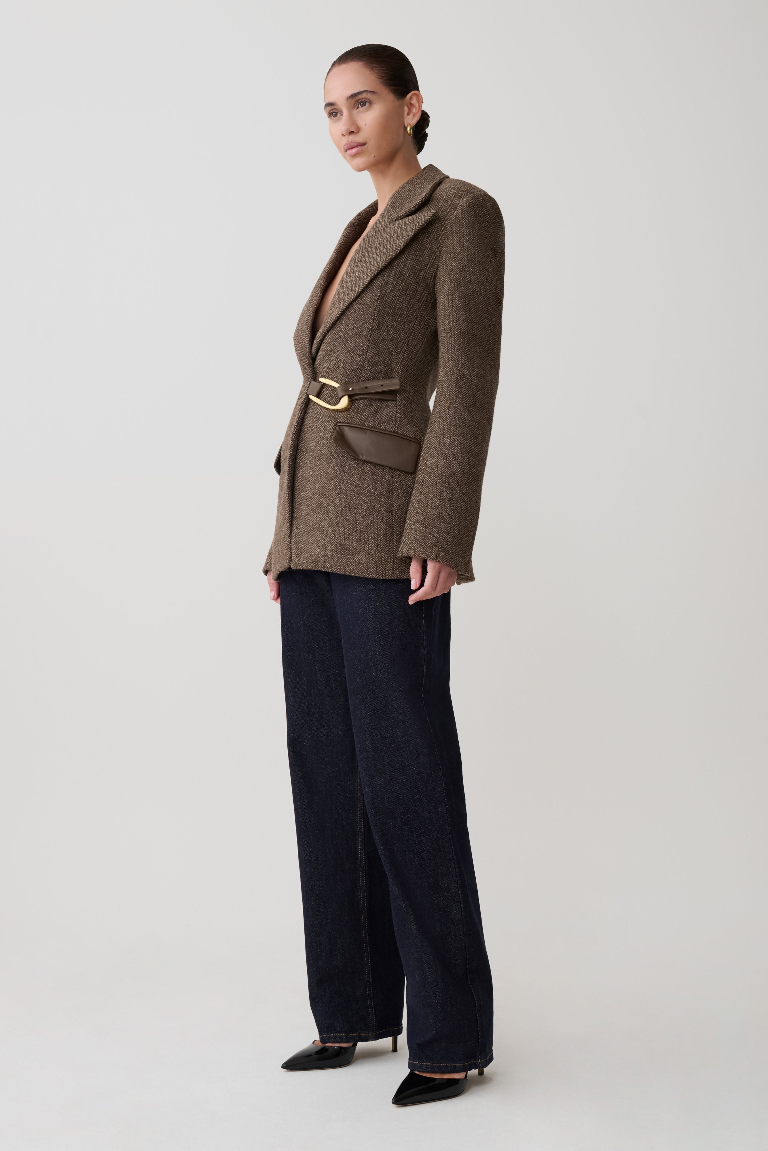 Romy Structured Blazer With Hardware - Herringbone